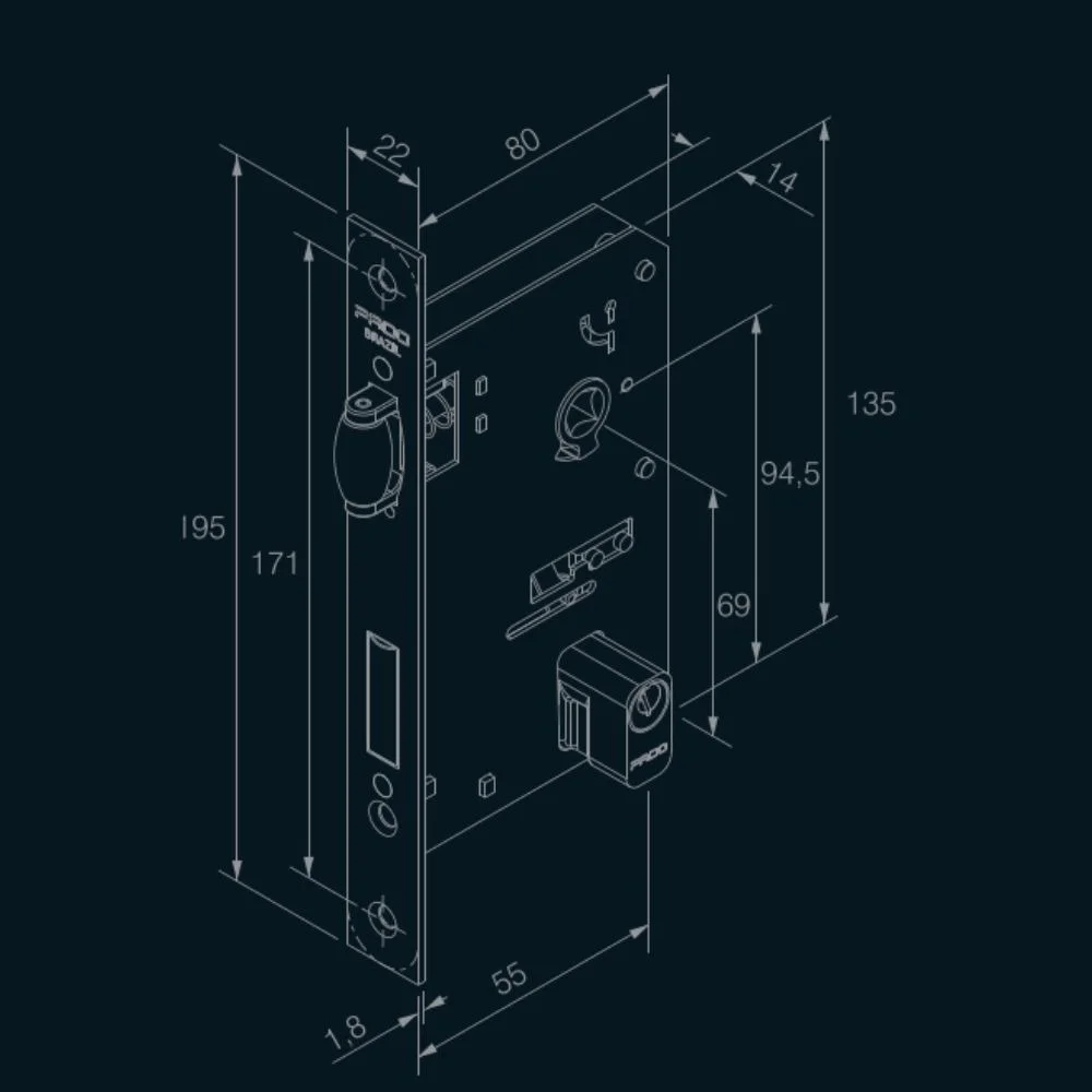 Fechadura Rolete Para Porta Pivotante 55mm Cromado Rq2 464-55re Ctz-55 Cr Pado