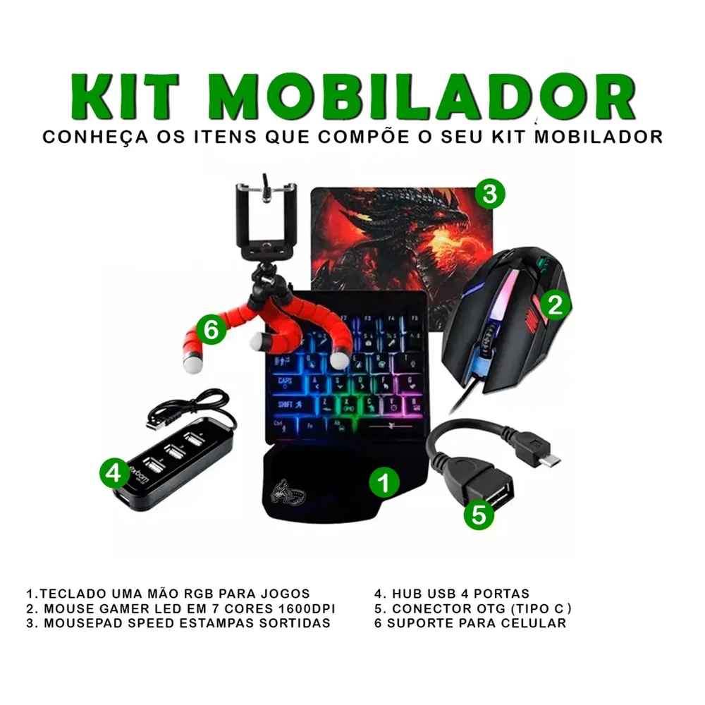 Kit Mobilador Gamer Completo Teclado One Hand Uma Mão Mouse Mousepad Suporte Para Celular em Campinas - foto 5