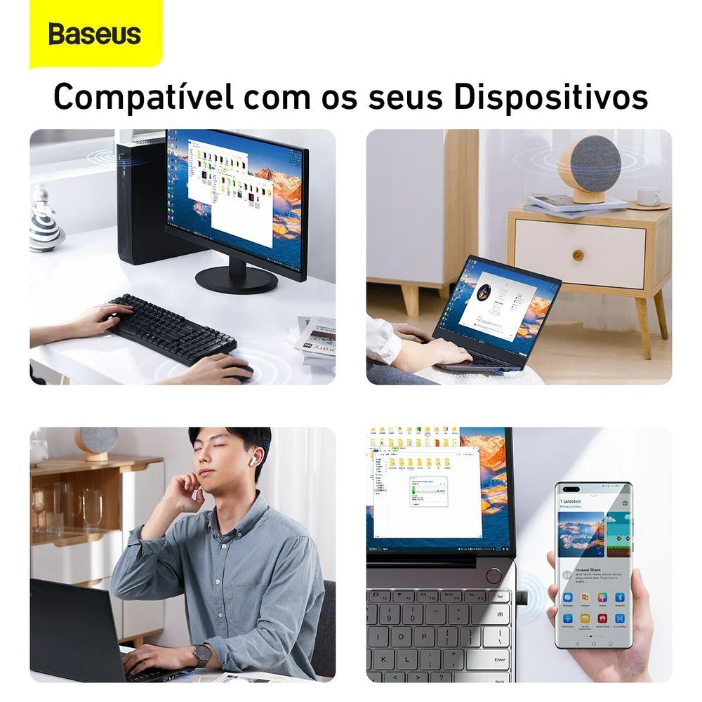 Adaptador Baseus Usb Bluetooth 5.0 Para PC Notebook 20m
