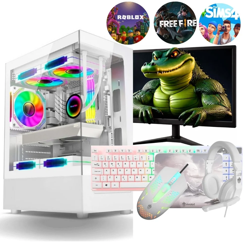 "PC Gamer Branco White Completo Intel Core I5 Memoria Ram 16gb SSD 240GB Monitor HDMI "" Kit Gamer"