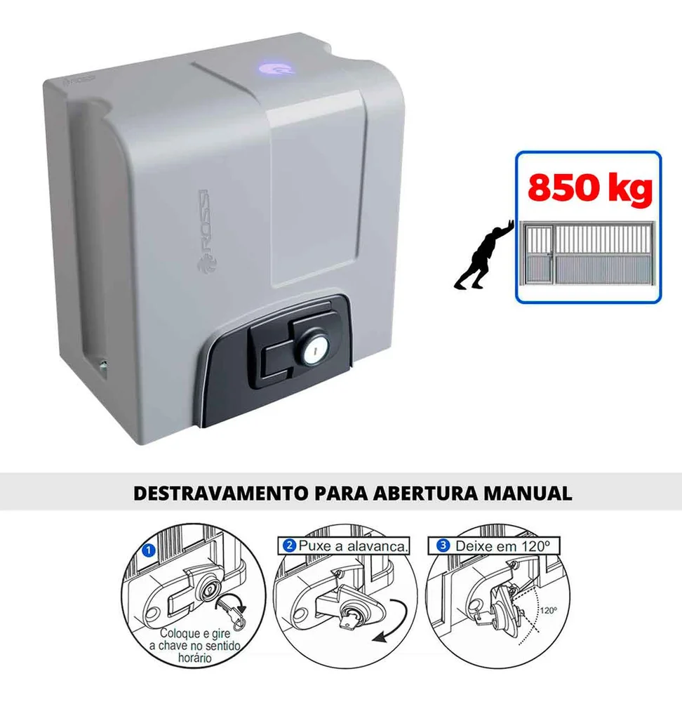 Kit Motor Rossi Dz4 Nitro Bivolt Para Portão 850kg Deslizante 5 Controles + 3 Metros De Cremalheira Kit Motor Rossi Dz4 Nitro Bivolt Para Portão 850kg Deslizante 5 Controles + 3 Metros De Cremalheira