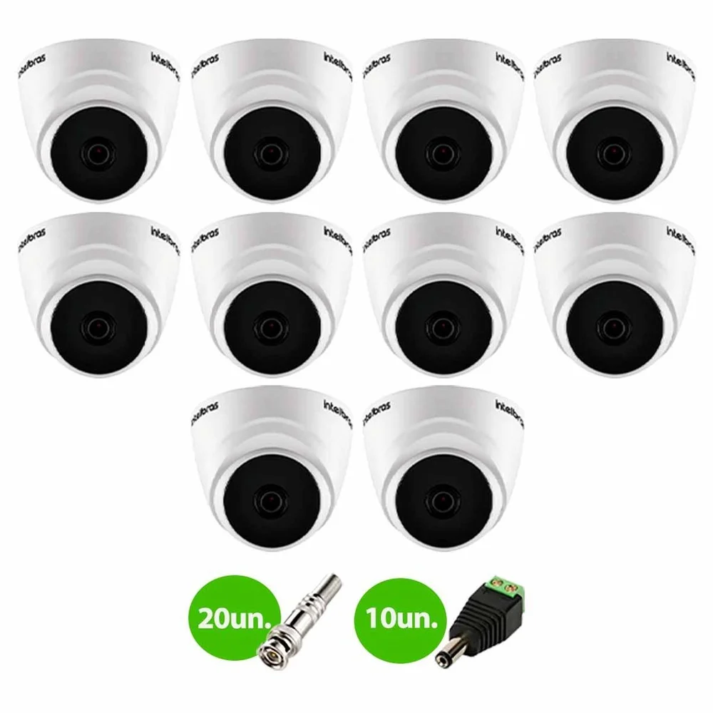 Kit 10 Câmeras Intelbras Vhd 1220 D G7 Dome Full Hd Com Visão Noturna De 20m Multi Hd + Conectores