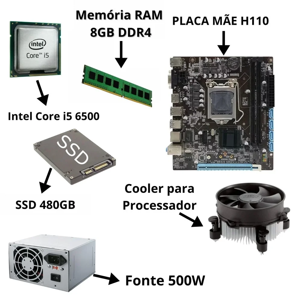 PC Computador Gamer Com Fans RGB i5 6500 Placa H110 8GB Ddr4 SSD 480GB  Fonte 500w - view 3