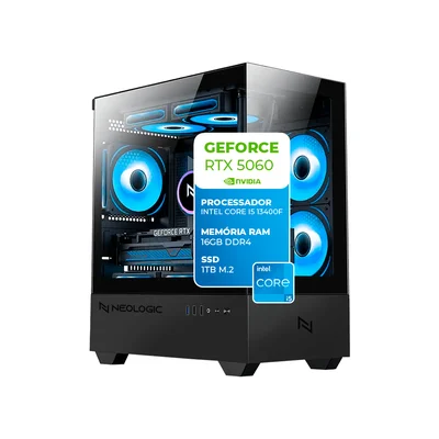 PC Gamer Intel i5 13400f, 16gb 3200mhz, (RTX 5060 8GB), H610, SSD 1TB M.2, 600w 80 Plus, 3 Fans RGB, Neologic - Nli90130