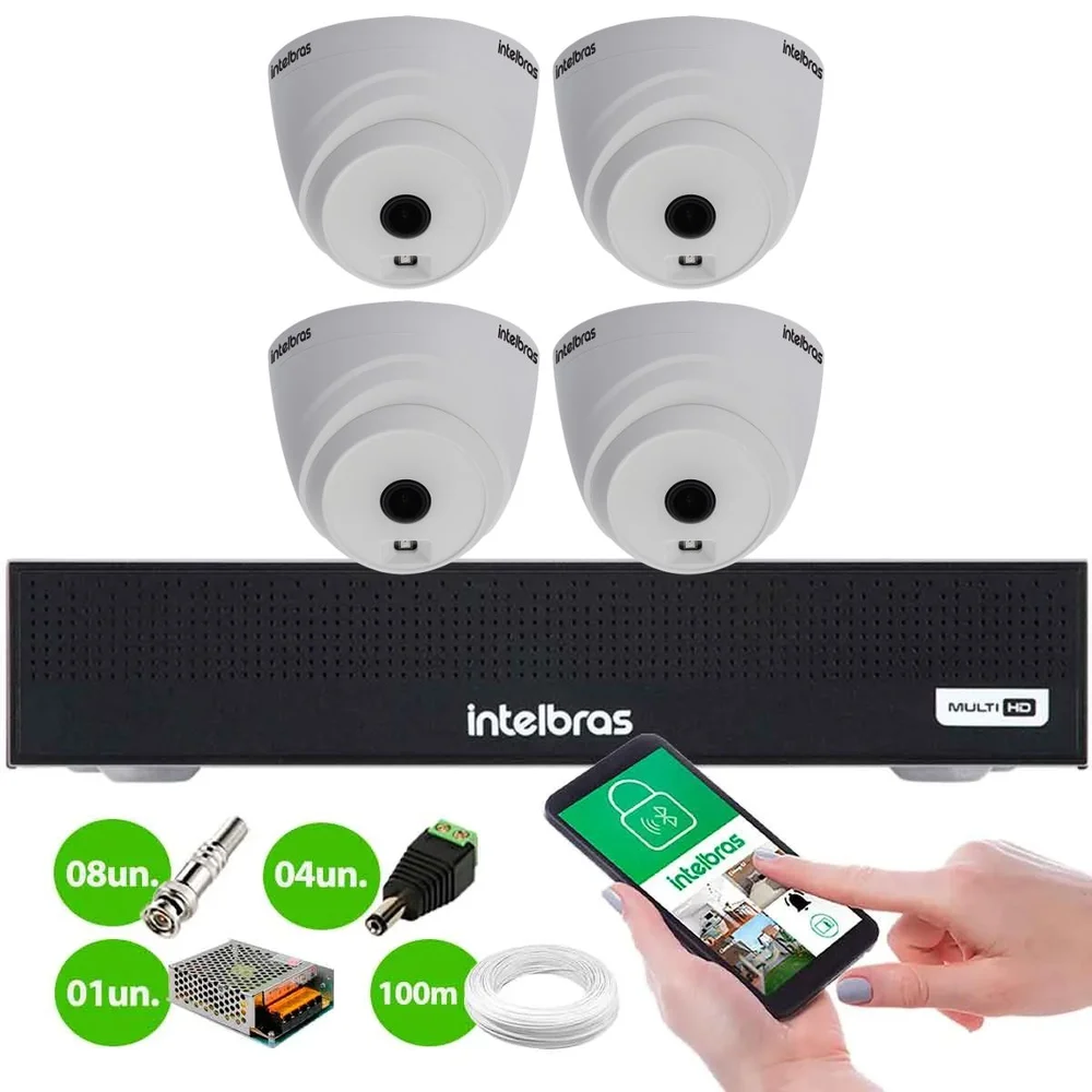 Kit 4 Câmeras Intelbras Vhl 1120 D Hdcvi Lite Hd 720p Visão Noturna 20m + Dvr Mhdx 1104-c 4 Canais