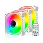 Kit 3 Cooler Fan 120mm Coolmoon Ty1, Pwm 4 Pinos, ARGB 3 Pinos, Branco, Silencioso, 800-1800 RPM, Com Controlador de LED