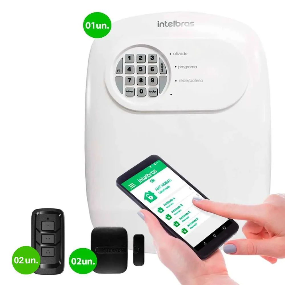 Kit Central Alarme Anm 24 Net Intelbras 2 Sensores De Portas E Janelas Xas Smart Black, 2 Controles