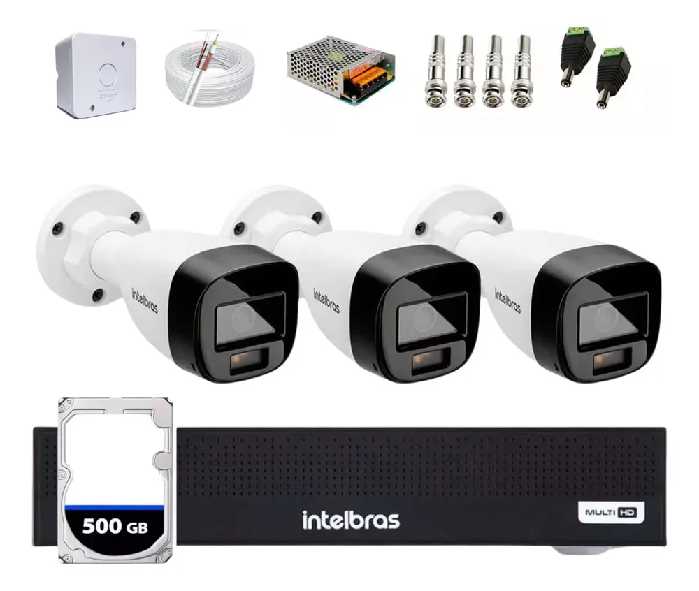 Kit Intelbras 3 Cam Full Color C/ Audio Dvr 4ch 3004c C/hd