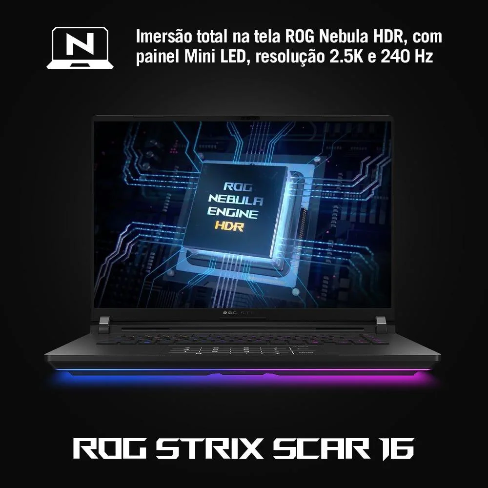 Notebook Gamer Rog Strix Scar G16 G635lr Nvidia RTX5070 Ti Intel Core Ultra 9 275hx 32gb Ram 1TB SSD WINDOWS 11 Tela 16"" 240hz Fhd Black - Rw014w - view 2