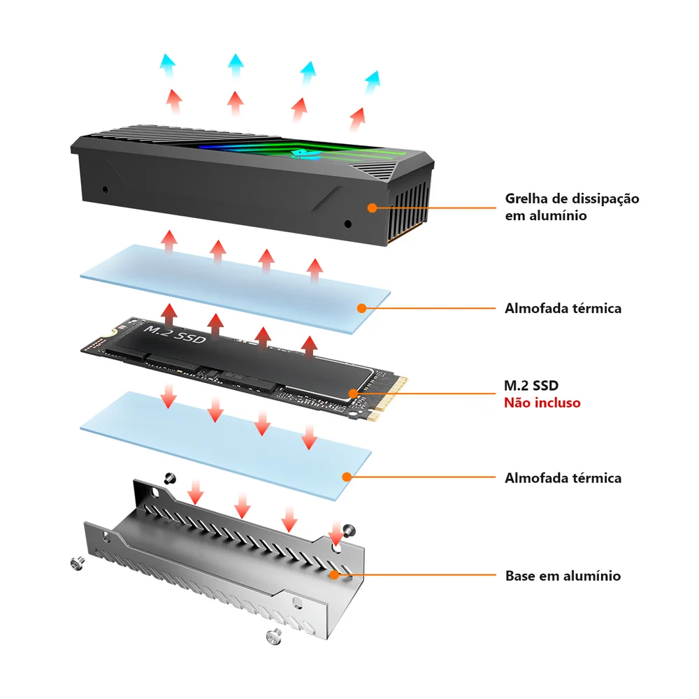 Dissipador de Calor para SSD Nvme, M.2 (2280), Com Ventilador, LED Infinito ARGB 5v 3 Pinos, Alumínio, Coolmoon CM-M2F Dissipador de Calor para SSD Nvme, M.2 (2280), Com Ventilador, LED Infinito ARGB 5v 3 Pinos, Alumínio, Coolmoon CM-M2F