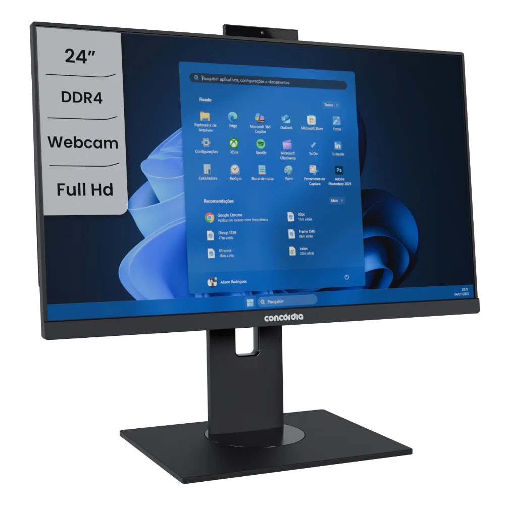 "Computador All In One Concórdia Core i5 12400 8GB Ddr4 SSD 256gb 23.8"" Full Hd Webcam Wifi WINDOWS 11 Pro Preto" em Campinas