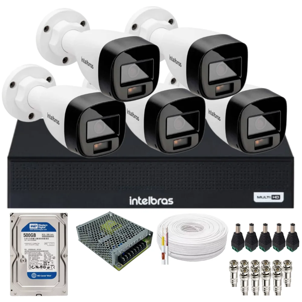 Kit 5 Câmeras Imagem Coloridas 1120b Full Color Intelbras Dvr Intelbras 08 Canais 1108-c Acompanha Hd 500gb.