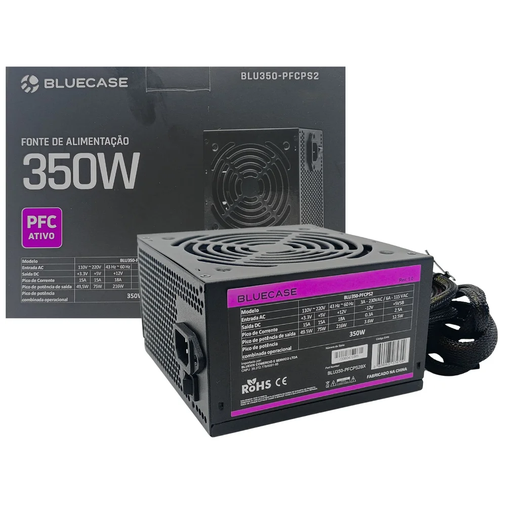 Fonte De Alimentação 350w Com Pfc Ativo, Entrada Ac De 110v A 220v Bluecase - Blu350-pfcps2 Fonte De Alimentação 350w Com Pfc Ativo, Entrada Ac De 110v A 220v Bluecase - Blu350-pfcps2