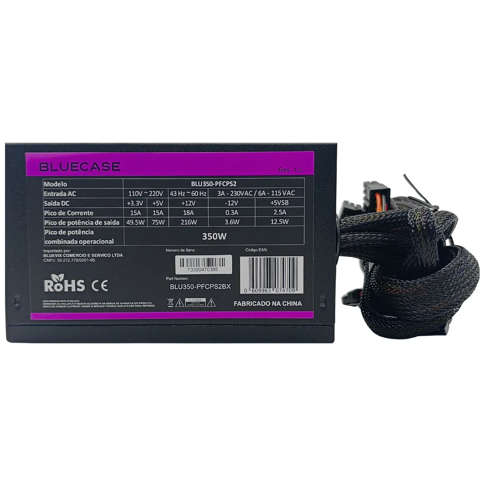 Fonte De Alimentação 350w Com Pfc Ativo, Entrada Ac De 110v A 220v Bluecase - Blu350-pfcps2 Fonte De Alimentação 350w Com Pfc Ativo, Entrada Ac De 110v A 220v Bluecase - Blu350-pfcps2