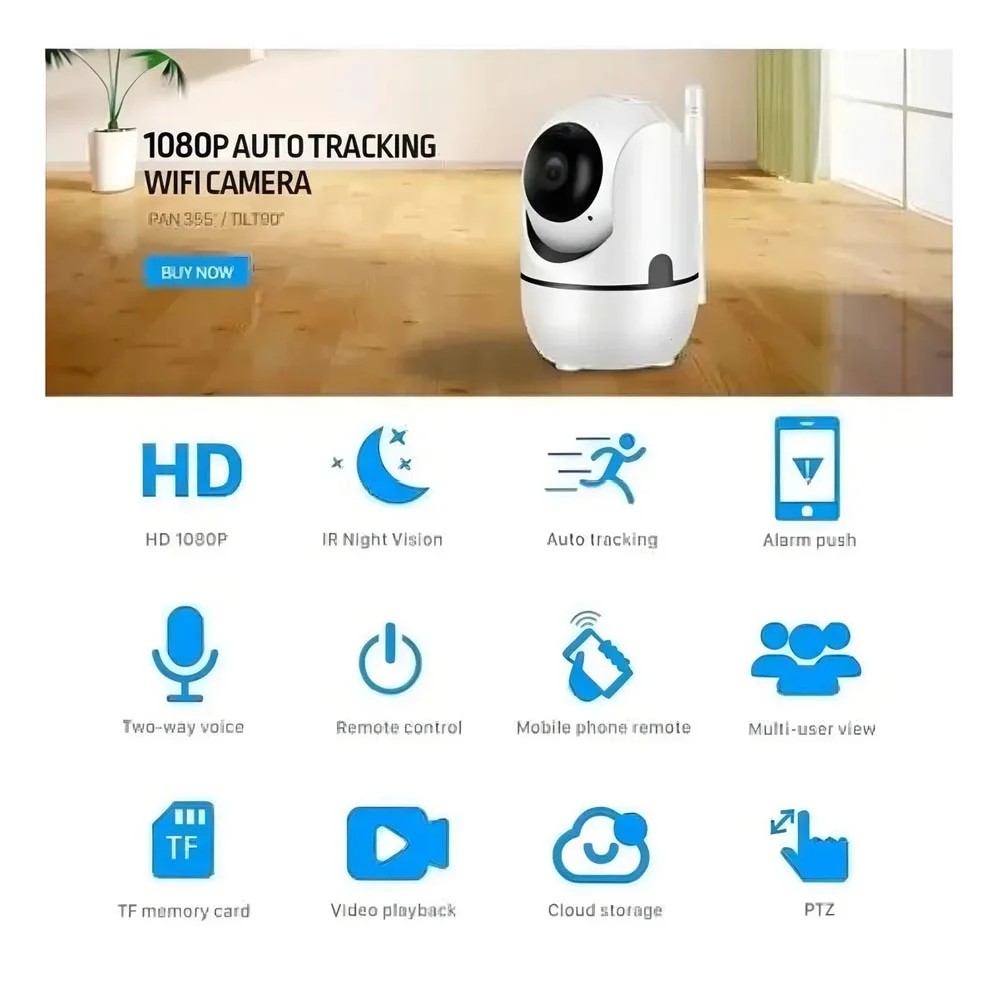 Câmera Ip Smart Hd Sem Fio Wifi Ptz Auto Tracking 1 Antena.