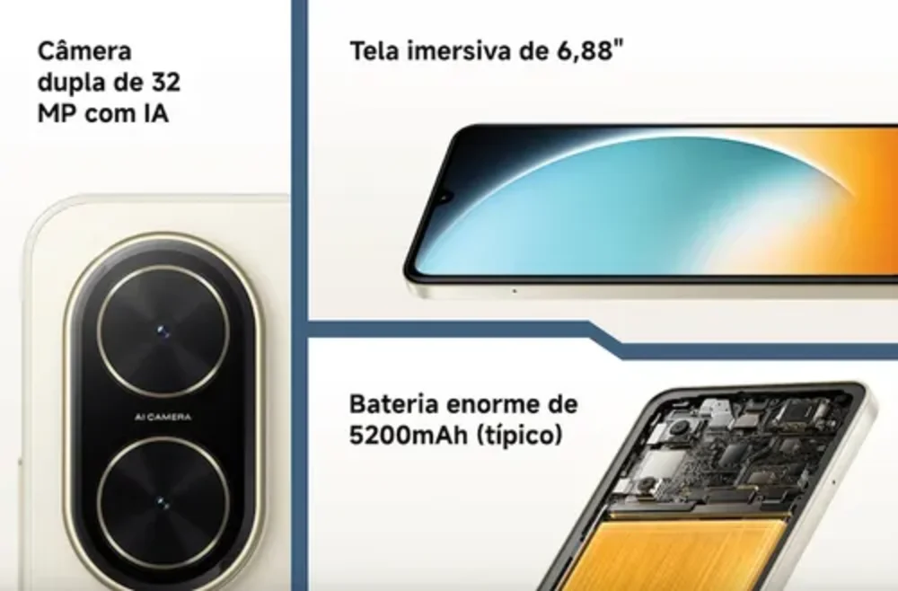 "Celular Xiaomi Poco C71 128GB 4gb Ram De 6.88"" 32mp 8mp - Preto (global)" - view 3