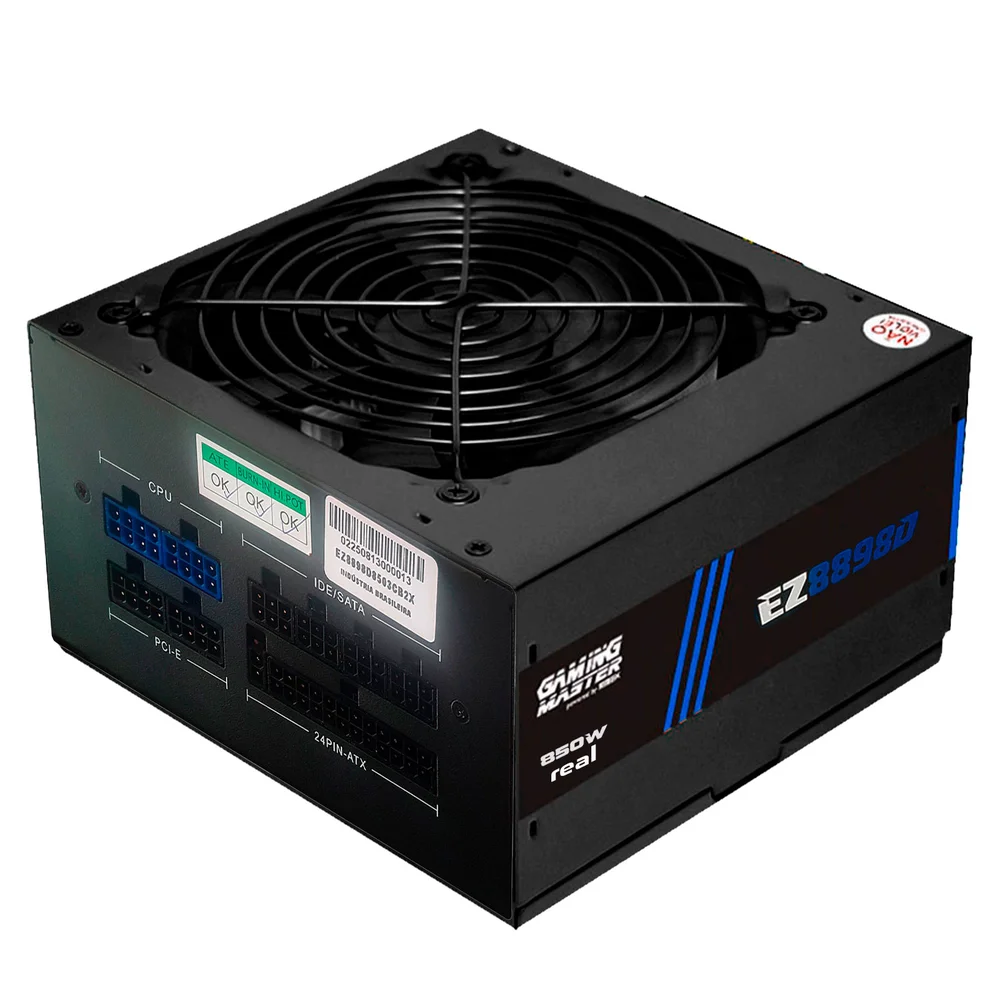 Fonte Gamer K-kmex 850w Real, Ez8898d, 80 Plus Bronze, Pfc Ativo, Full Modular, C/ Cabo, Silenciosa, Bivolt Automático - Ez8898d8503cb2x