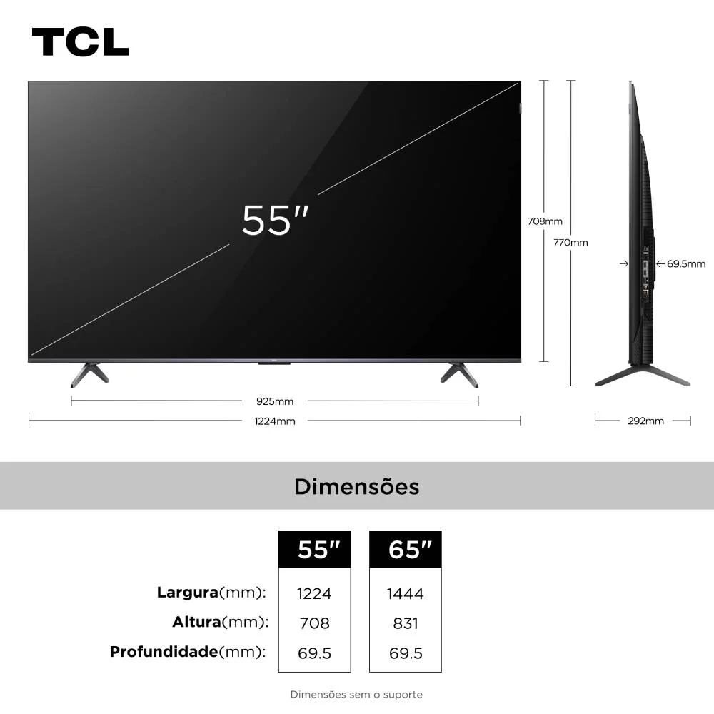 Smart TV TCL 55 Polegadas QLED 4K P8K WiFi Bluetooth Google TV 144Hz HDR10+ Dolby Atmos Vision 55P8K - view 5