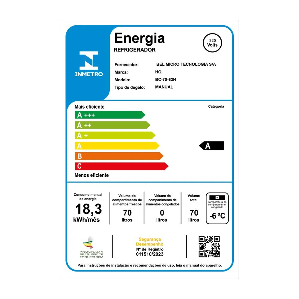 Frigobar Hq 70 Litros Preto Bc-70 - 127v