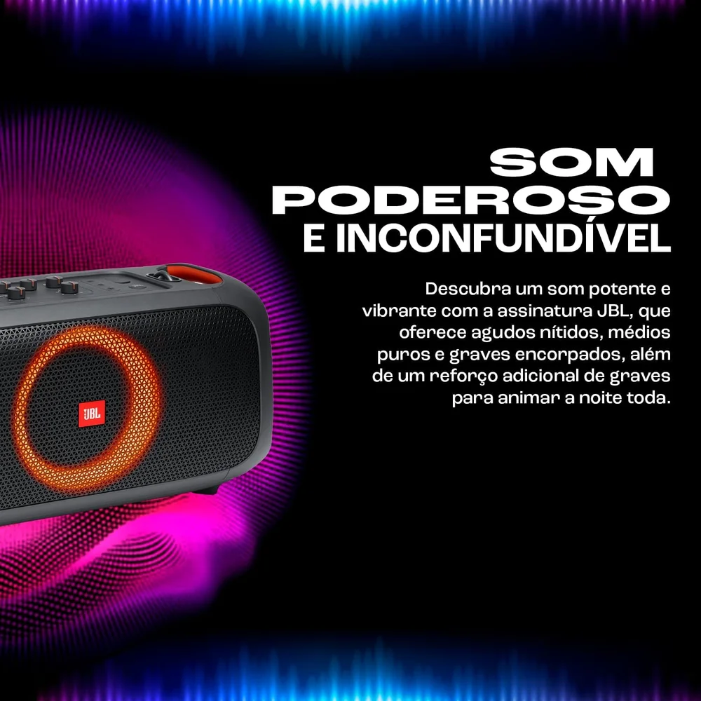 Caixa De Som Jbl Partybox On The Go 100 Watts Rms Com Bluetooth / usb - preta