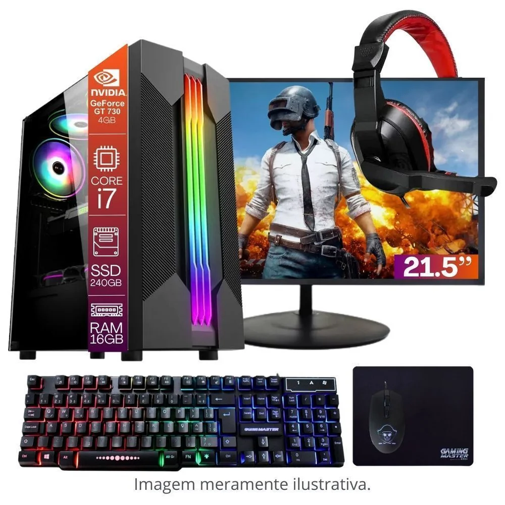 Computador PC Gamer Completo Balão.info Intel Core i7 16gb De Memória SSD 240GB Placa De Video Geforce 4gb Monitor 21.5 Com Teclado, Mouse, Mouse Pad E Headset