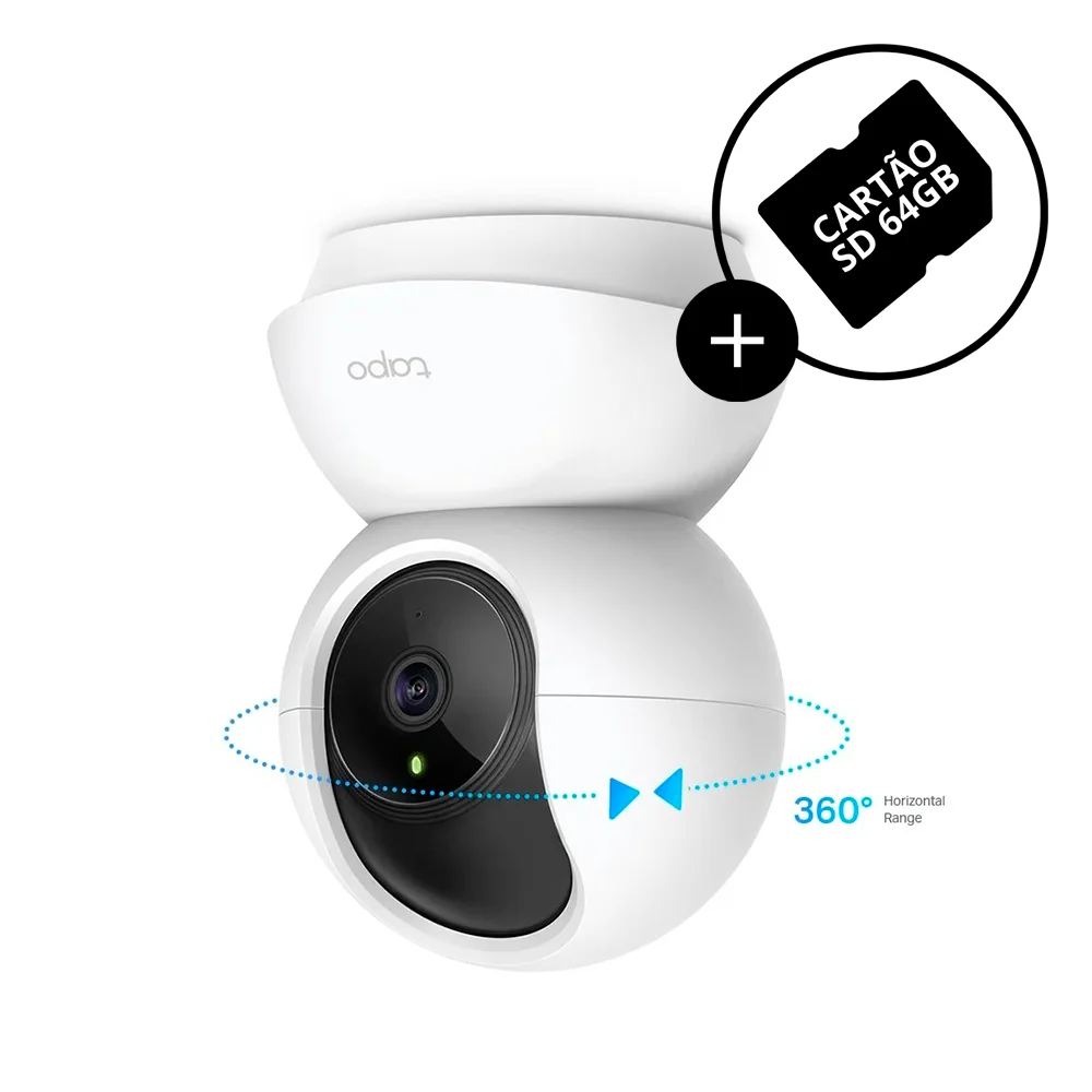 Câmera De Segurança Tapo C210 Tp-link Wi-fi Ip 360º 3mp Com Cartão 64gb