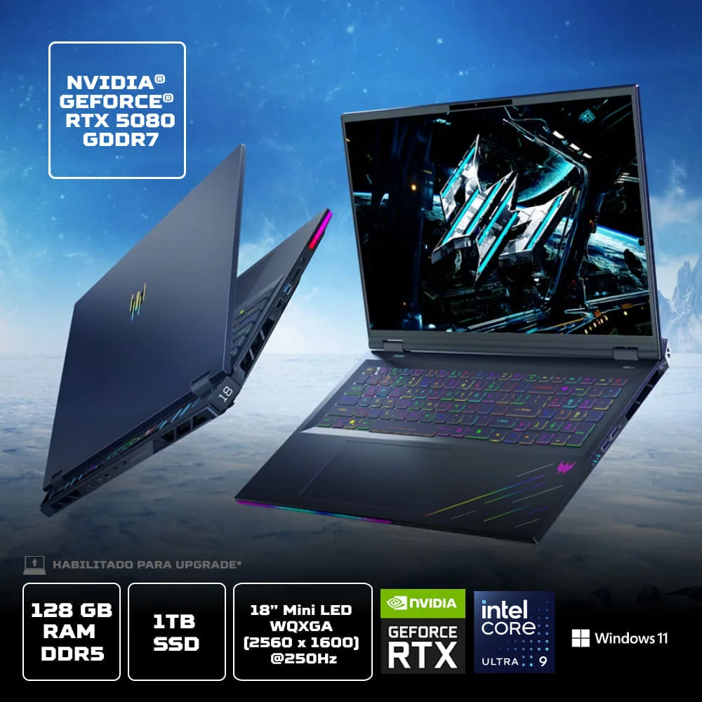 Notebook Predator Helios 18 Ai Ph18-73-94bb Intel® Core™ Ultra 9 275hx 64Gb Ram 1 Tb SSD  RTX 5080 W11 250 Hz 18” - view 2