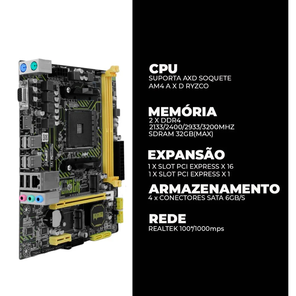 Placa-mãe B450 Axd Ryzco B450 Am4 Micro-atx Gamer Ddr4 3200mhz M.2 HDMI Placa-mãe B450 Axd Ryzco B450 Am4 Micro-atx Gamer Ddr4 3200mhz M.2 HDMI