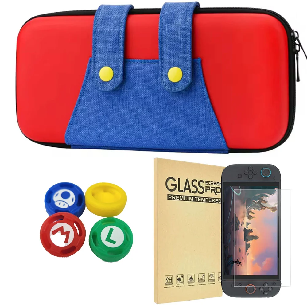Bolsa Case Nintendo Switch 2 Mario + Película Vidro + 4 Grip Bolsa Case Nintendo Switch 2 Mario + Película Vidro + 4 Grip