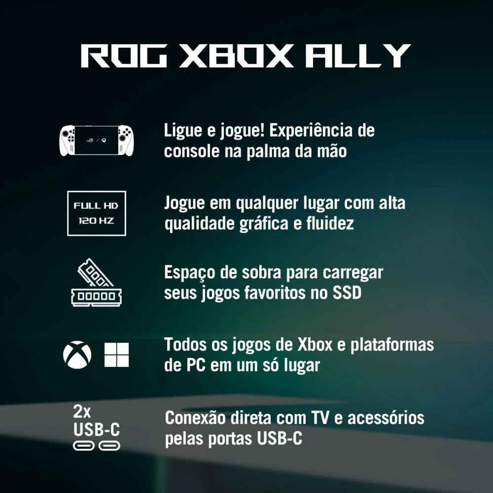Console Portátil Rog XBOX Ally Amd Z2 A 512 SSD 16 Gb Ram Tela 7" WINDOWS 11 Oficial Asus Brasil Branco - Nh003w