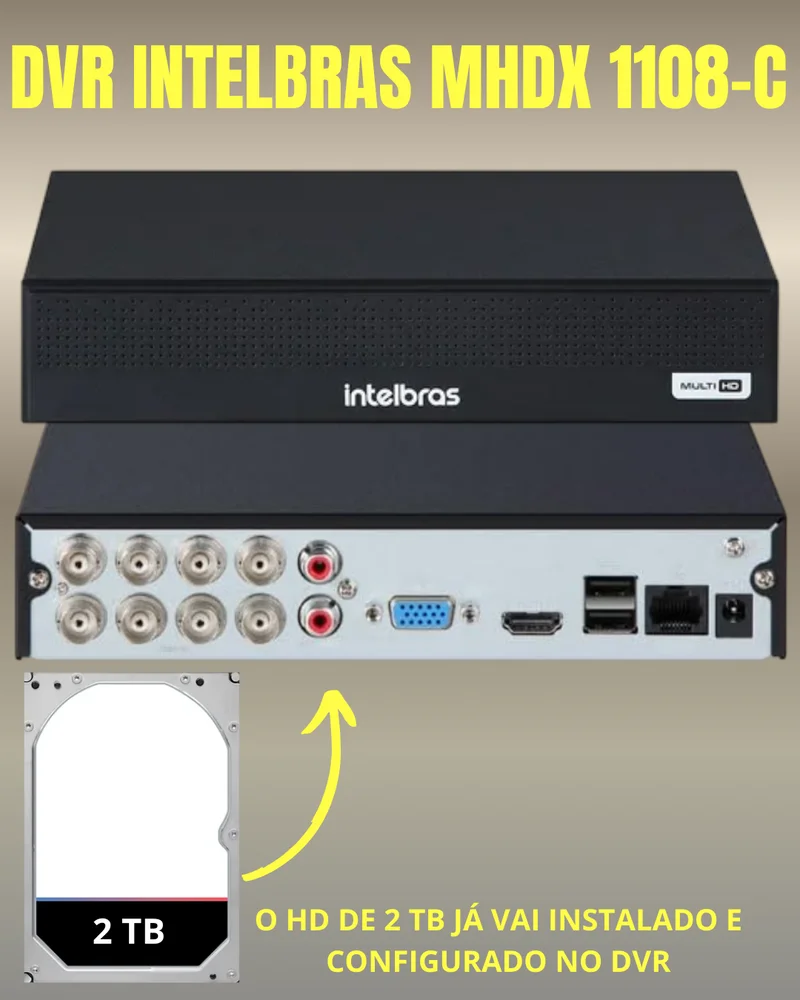 Kit 8 Câmeras Full Color C/áudio Dvr Intelbras 8ch 2TB