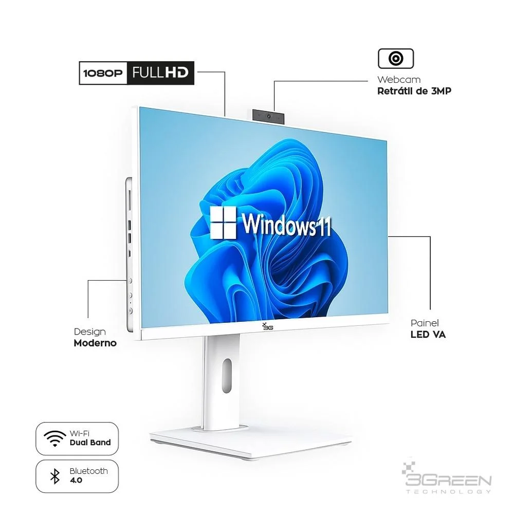 "Computador All In One 24"" Branco, Intel i5 9400, 8GB, SSD 1TB, WINDOWS 11  , Webcam, Wi-fi, 3green Unique" em Campinas - foto 4