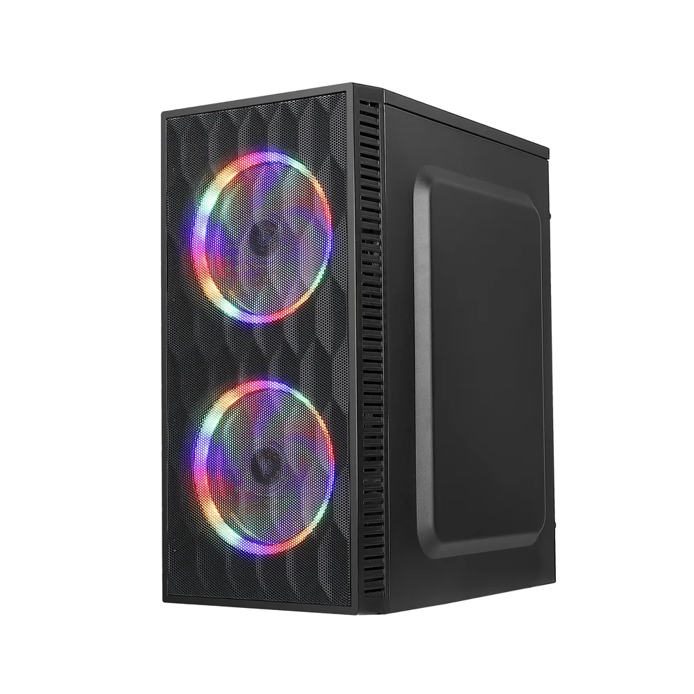Gabinete Gamer Hive Bg-057 Preto Bluecase - S/fonte / 2x Fan Rainbow / Vidro / Usb 3.0 / Micro-atx / Mini-itx