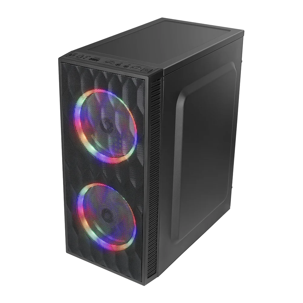 Gabinete Gamer Hive Bg-057 Preto Bluecase - S/fonte / 2x Fan Rainbow / Vidro / Usb 3.0 / Micro-atx / Mini-itx