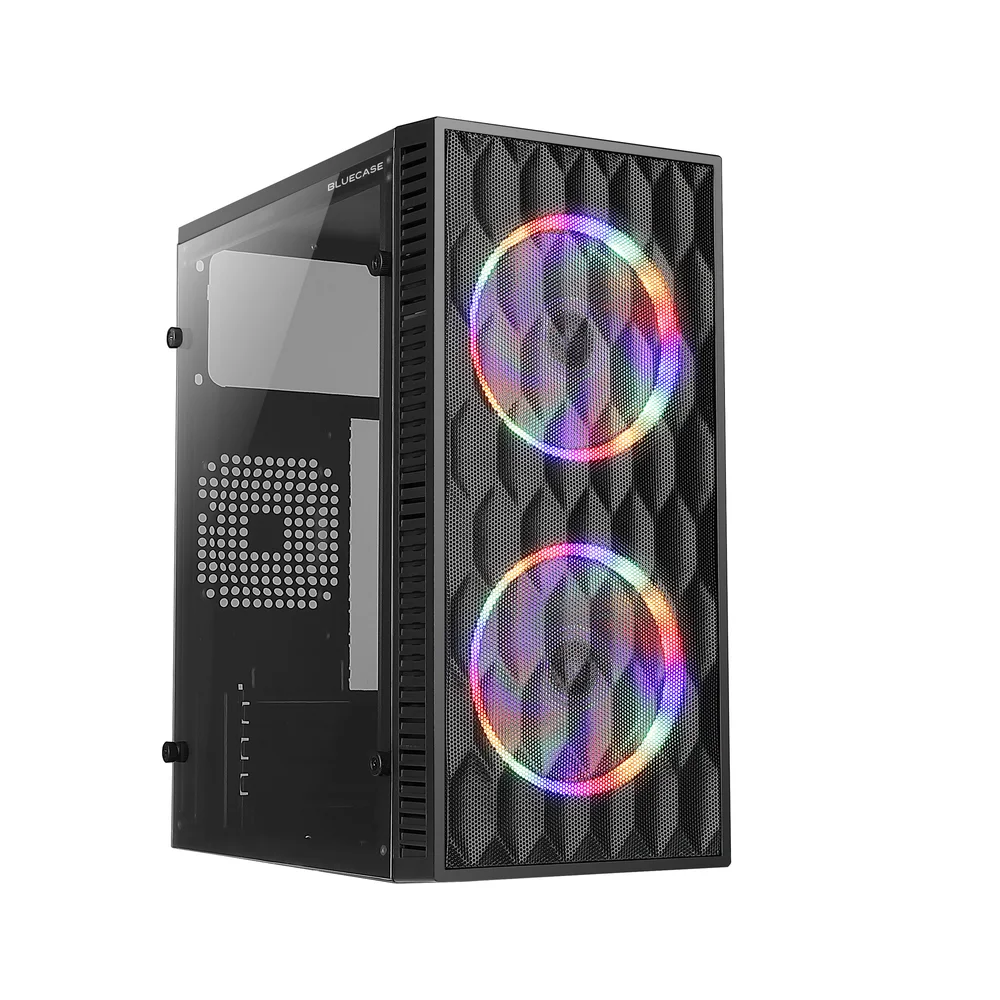 Gabinete Gamer Hive Bg-057 Preto Bluecase - S/fonte / 2x Fan Rainbow / Vidro / Usb 3.0 / Micro-atx / Mini-itx