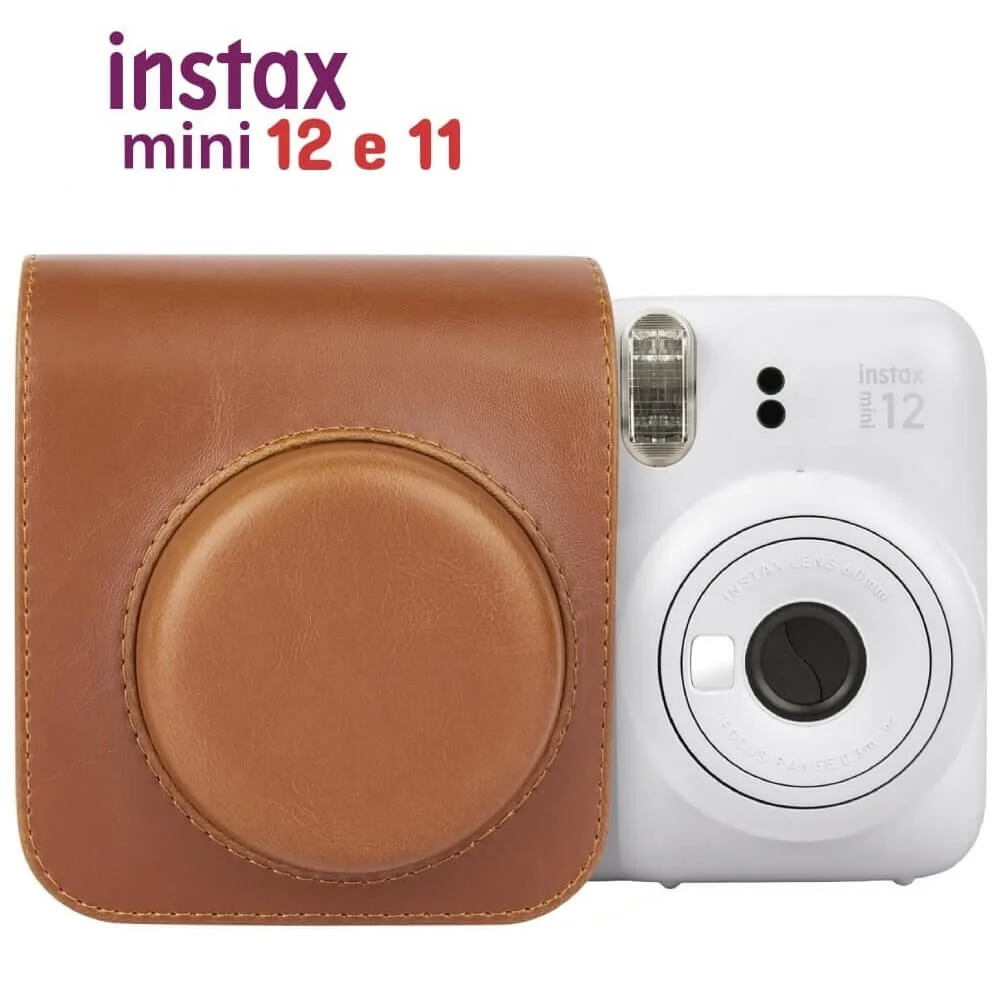 Bolsa Case de Couro Sintético para Câmera Instax Mini 12 e 11 – Estojo Proteção Elegante e Compacto, Acessório Ideal para Armazenamento Seguro