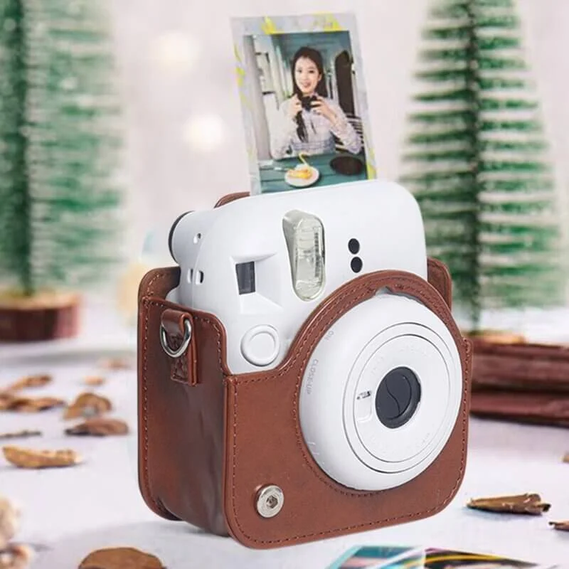 Bolsa Case de Couro Sintético para Câmera Instax Mini 12 e 11 – Estojo Proteção Elegante e Compacto, Acessório Ideal para Armazenamento Seguro