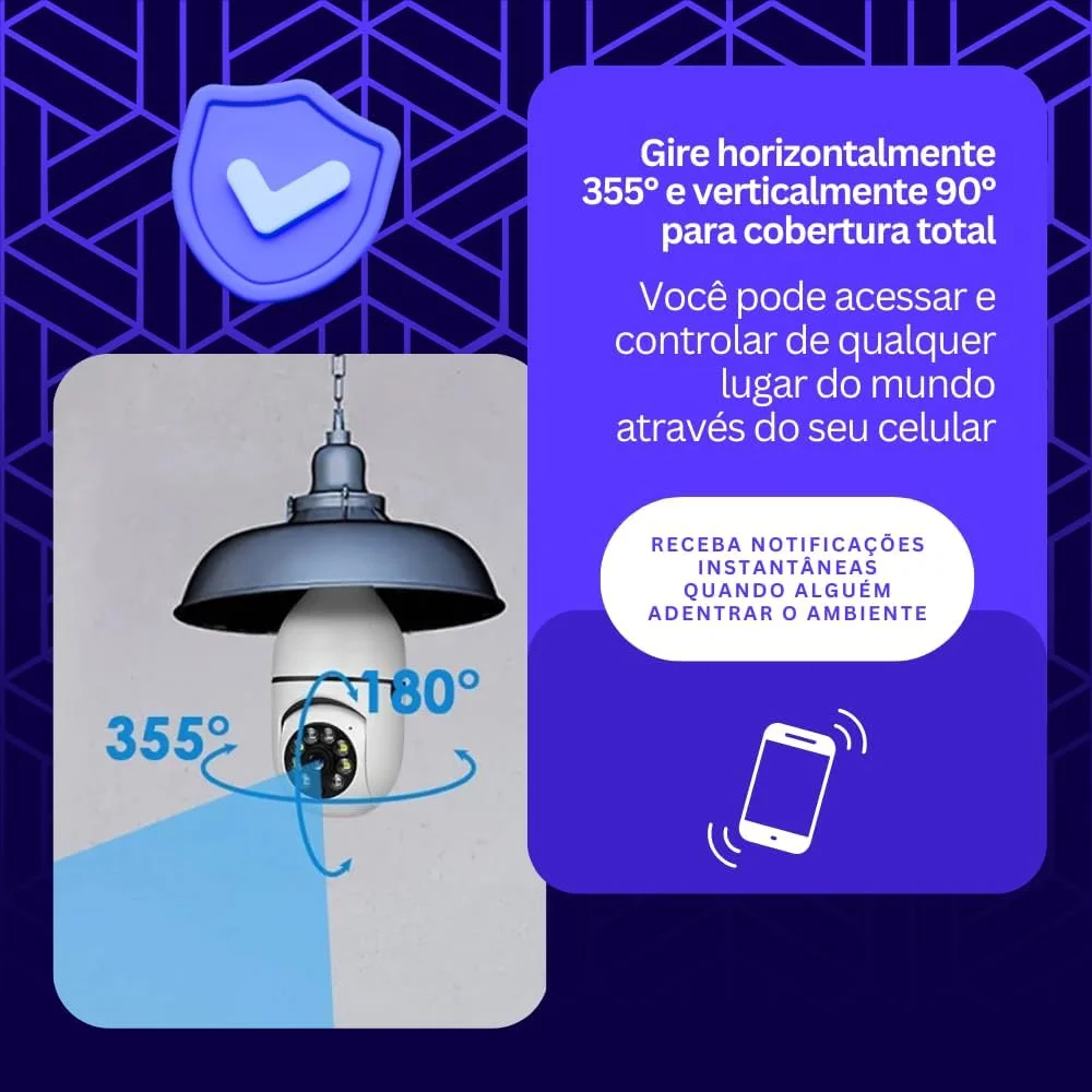Câmera Segurança Lâmpada Ip Wifi 360° Full Hd Yoosee Inteligente Prova D'água Giratória Visão Noturna Infravermelho Detecção De Movimentos 1080p Hd Bi