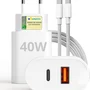 Carregador Tipo C Turbo 40w 9.1a Com Cabo Usb-c Compatível Com Android E Ios. Duas Entradas: Usb E Usb-c Carga Rápida Tecnologia Pd Power Duo
